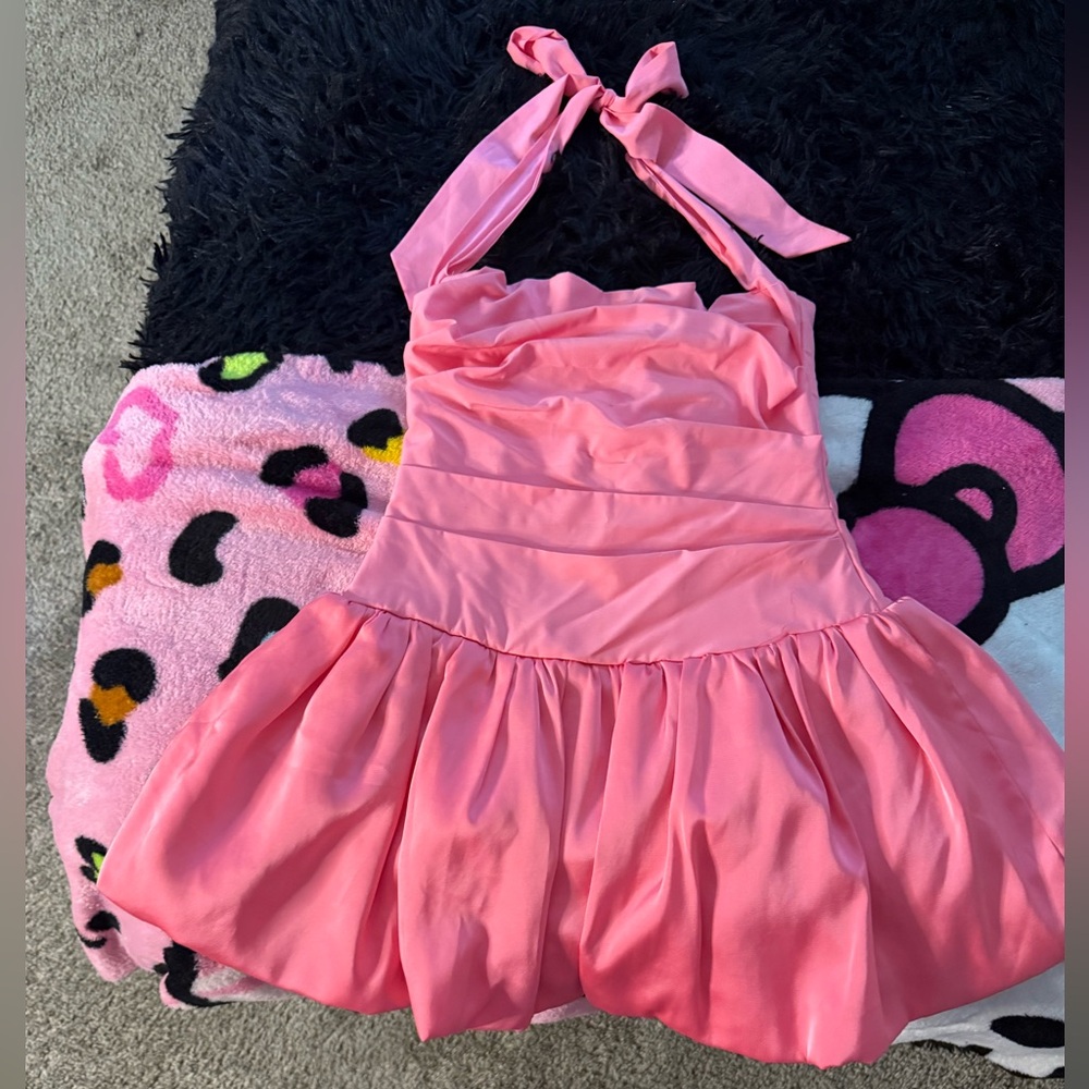 Oh Polly Pink Ruched Tie Front Sundress